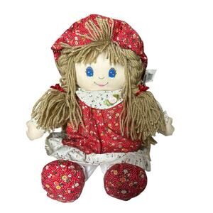 Vtg Chosun Rag Doll Red Floral Dress Hat Plush Stuffed Blond Hair 17” Holly